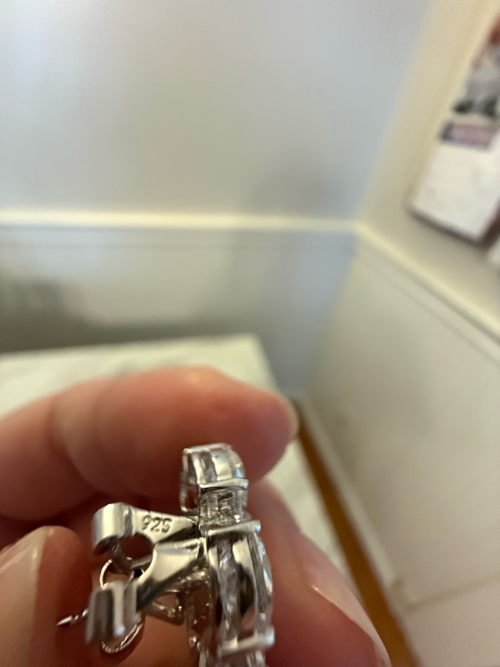 Sterling Silver Cross Pendant with Rhinestones - Picture 6 of 6